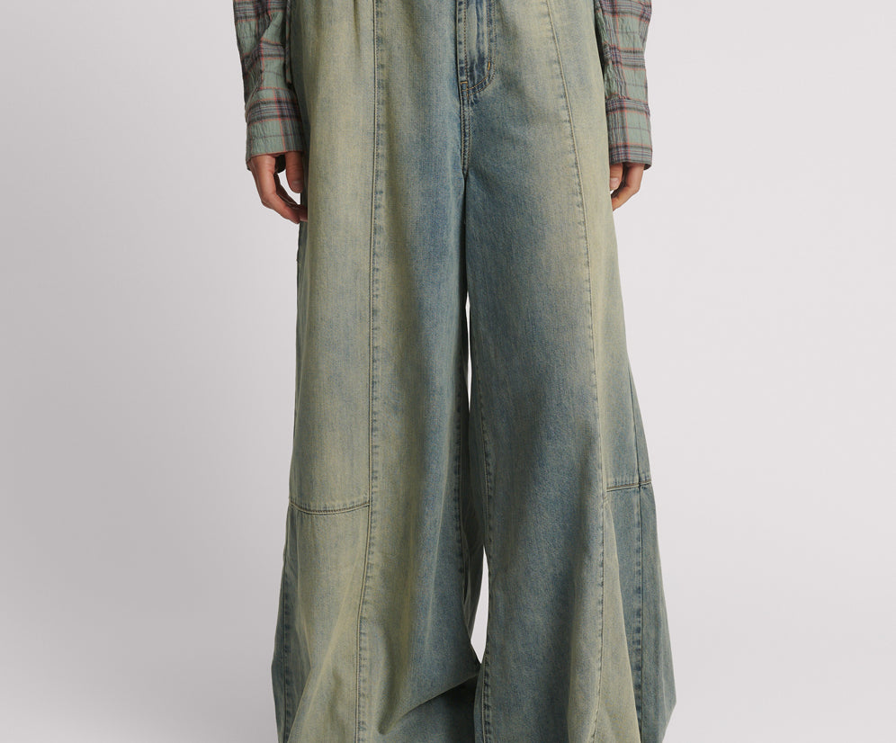 Palazzo Mid Waist Denim Jeans - Blue Sand Chambray