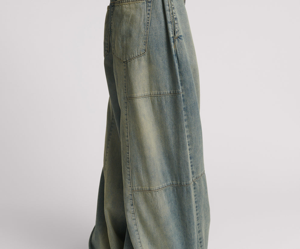 Palazzo Mid Waist Denim Jeans - Blue Sand Chambray