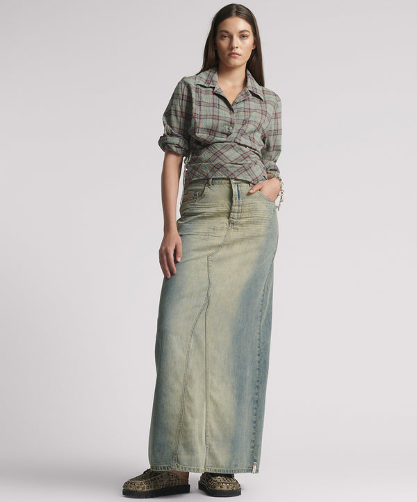 Column Mid Waist Maxi Denim Skirt - Blue Sand