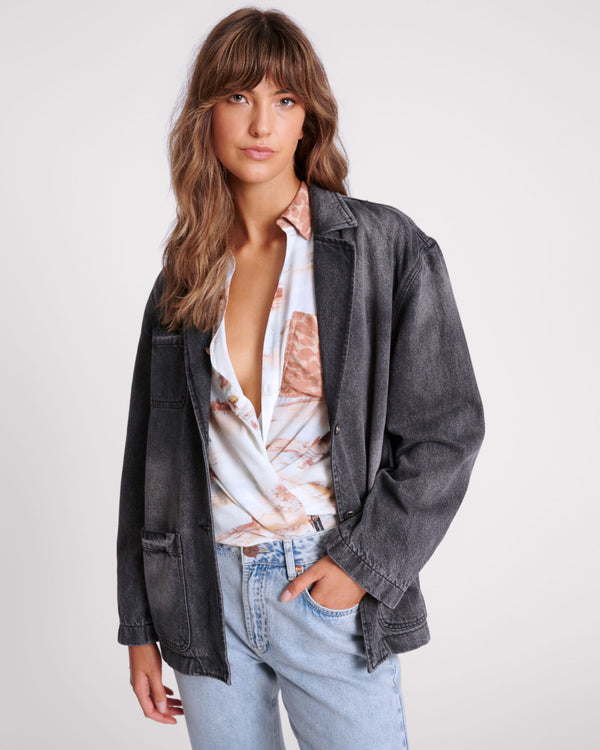 Denim Boyfriend Blazer - Worn Black