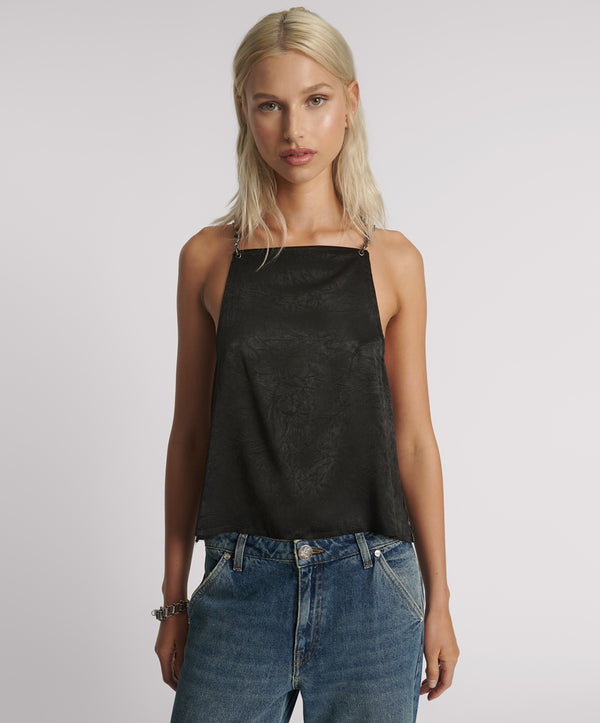 Heaven Chain Satin Backless Top - Black