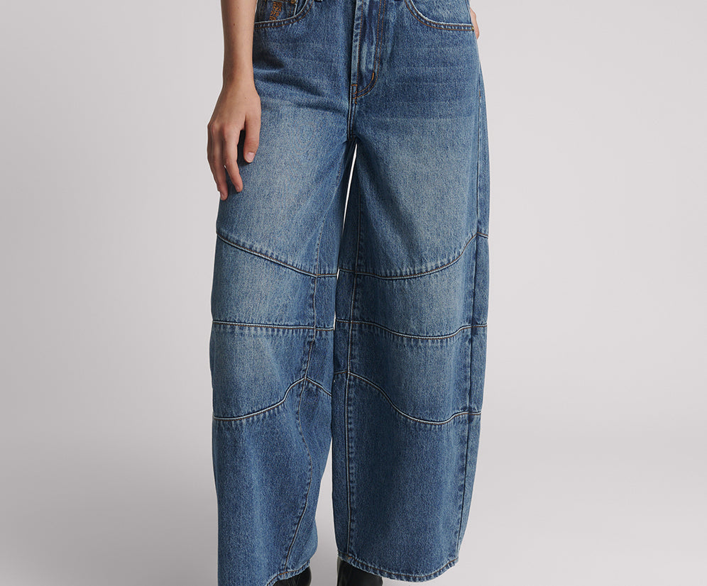 Barrel Mid Waist Wide Leg Denim Jeans - Dirty Blue Love