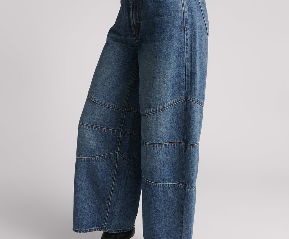 Barrel Mid Waist Wide Leg Denim Jeans - Dirty Blue Love