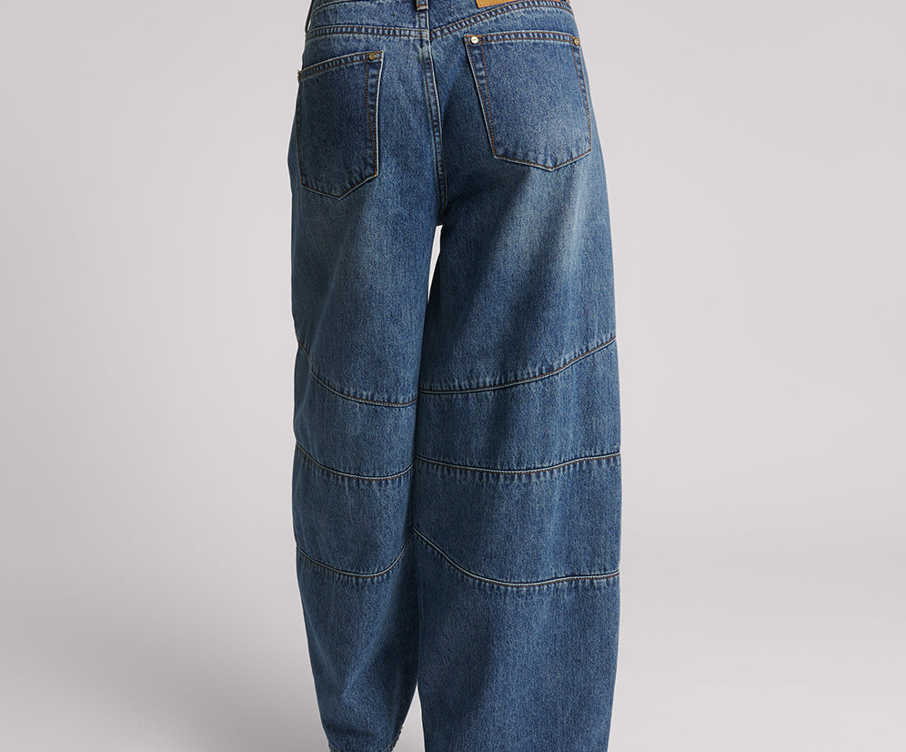 Barrel Mid Waist Wide Leg Denim Jeans - Dirty Blue Love