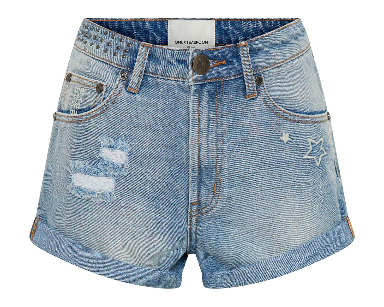 Bandits High Waist Studded Denim Shorts - Blue Malt