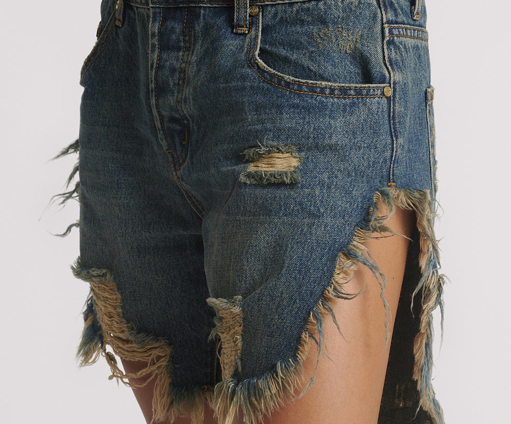 Frankies Low Waist Long Length Denim Shorts - Dirty Blue Love