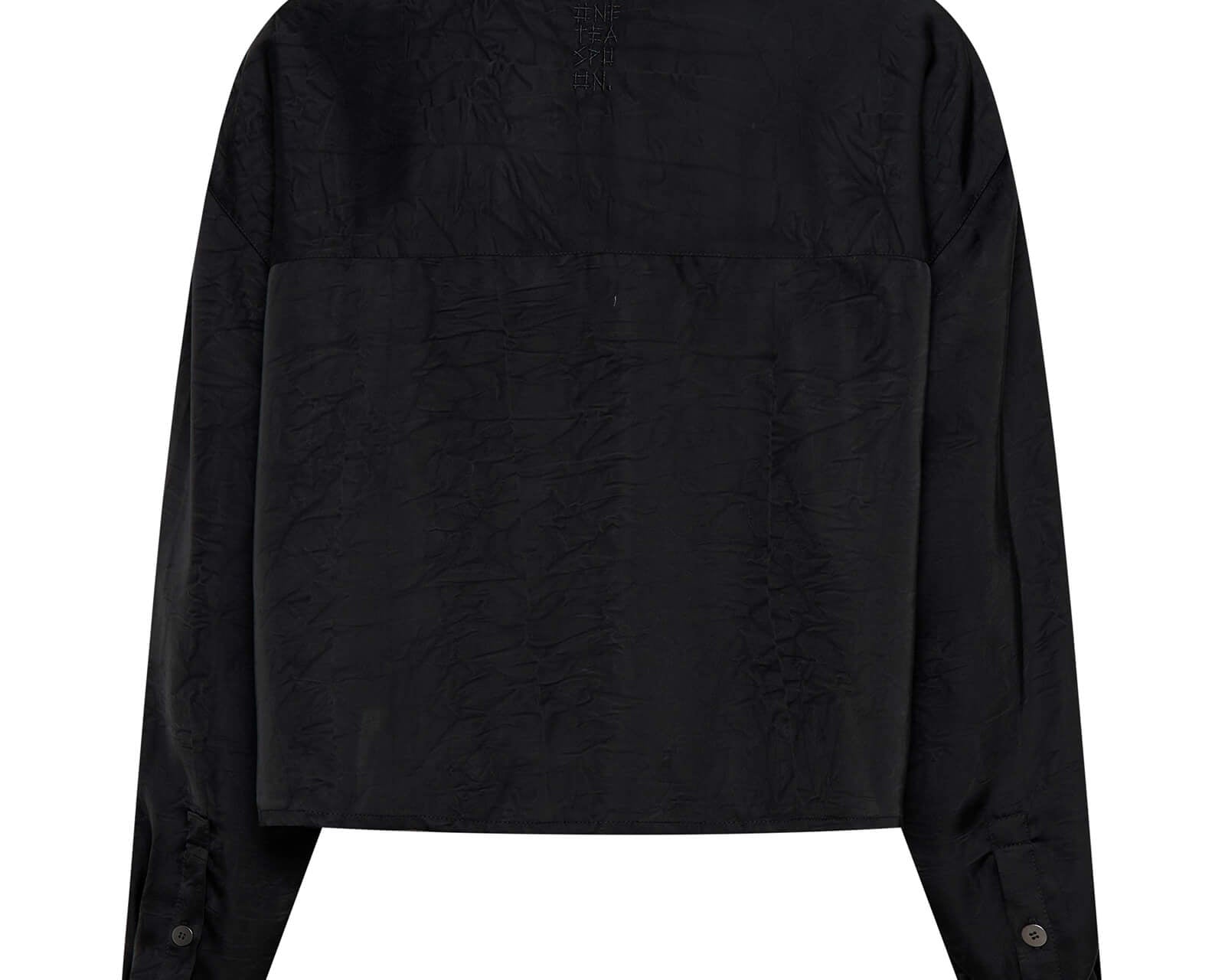 Crushed Satin Oversized Pocket Cropped Shirt - Black