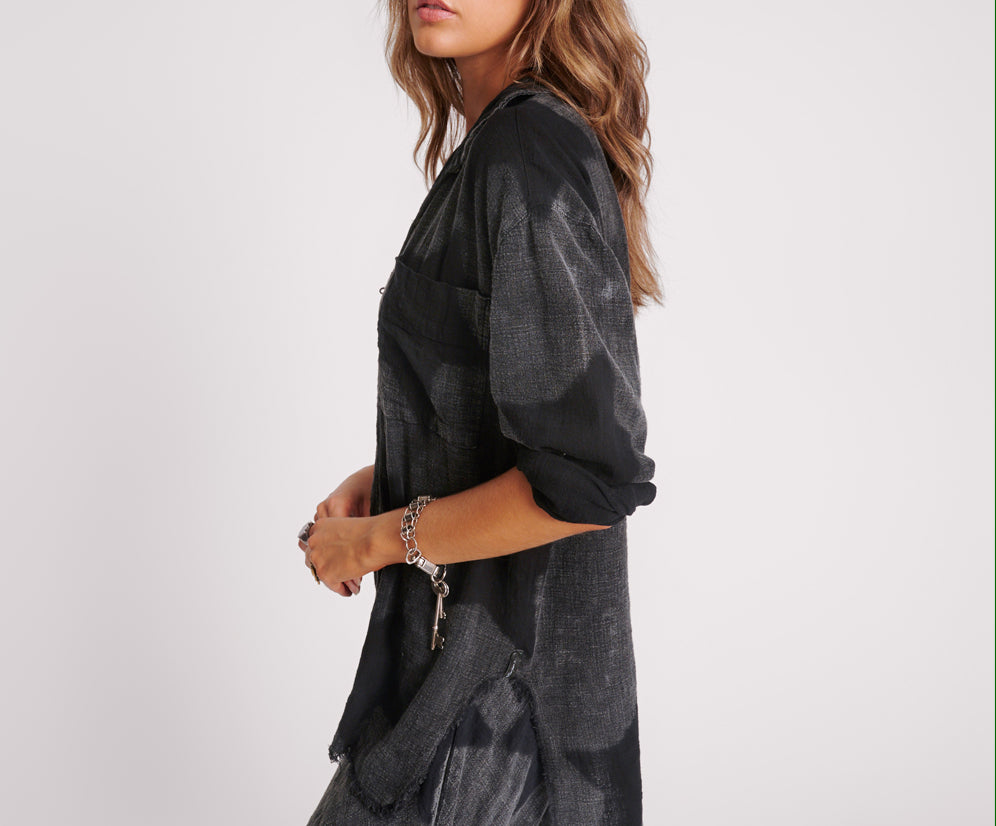 Black Star Muslin Longline Shirt - Charcoal