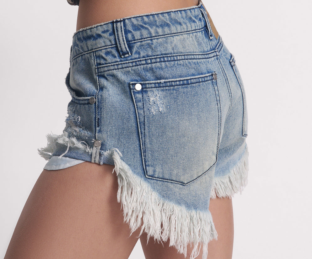 Dukes Low Waist Mini Denim Shorts - Salty Dog Blue