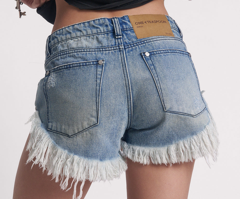 Dukes Low Waist Mini Denim Shorts - Salty Dog Blue