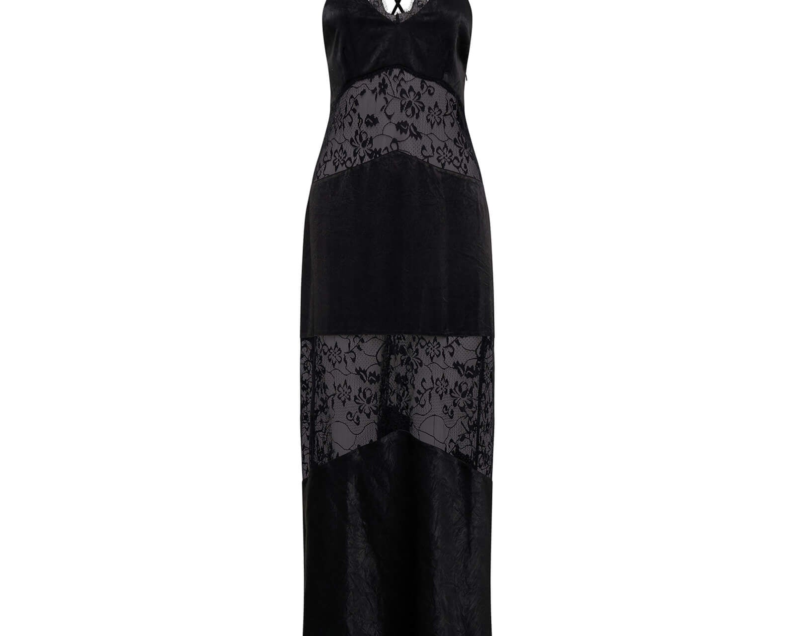 Winona Lace Long Slip Maxi Dress - Black