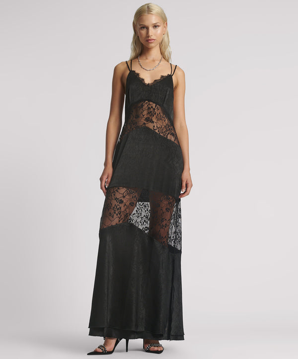 Winona Lace Long Slip Maxi Dress - Black