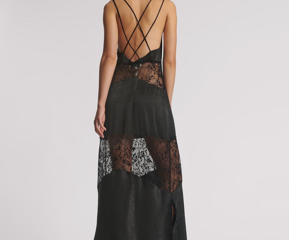 Winona Lace Long Slip Maxi Dress - Black