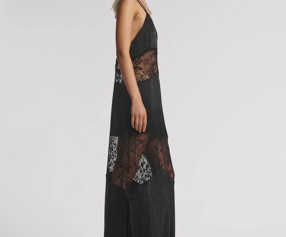 Winona Lace Long Slip Maxi Dress - Black