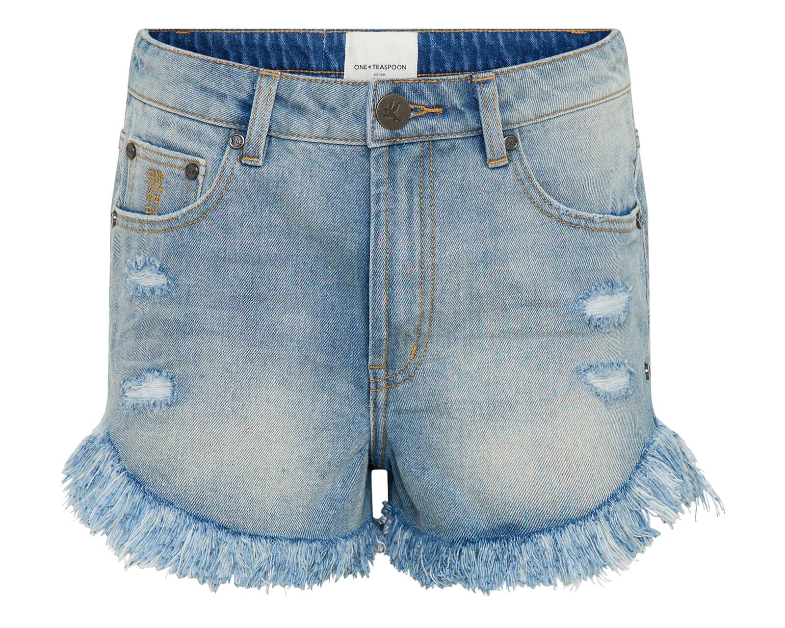 Outlaws Mid Waist Mid Length Denim Shorts -  Blue Malt