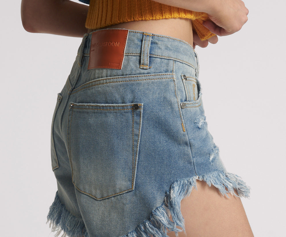 Outlaws Mid Waist Mid Length Denim Shorts -  Blue Malt