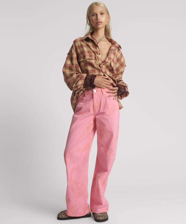 Jackson Mid Waist Wide Leg Denim Jeans - Pink Kiss