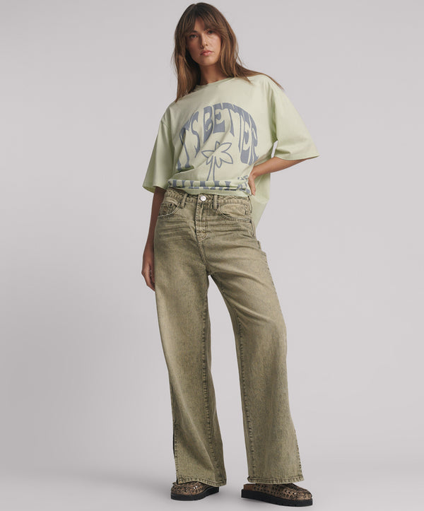 Billie Mid Waist Long Rise Straight Leg Denim Jeans - Burnt Khaki