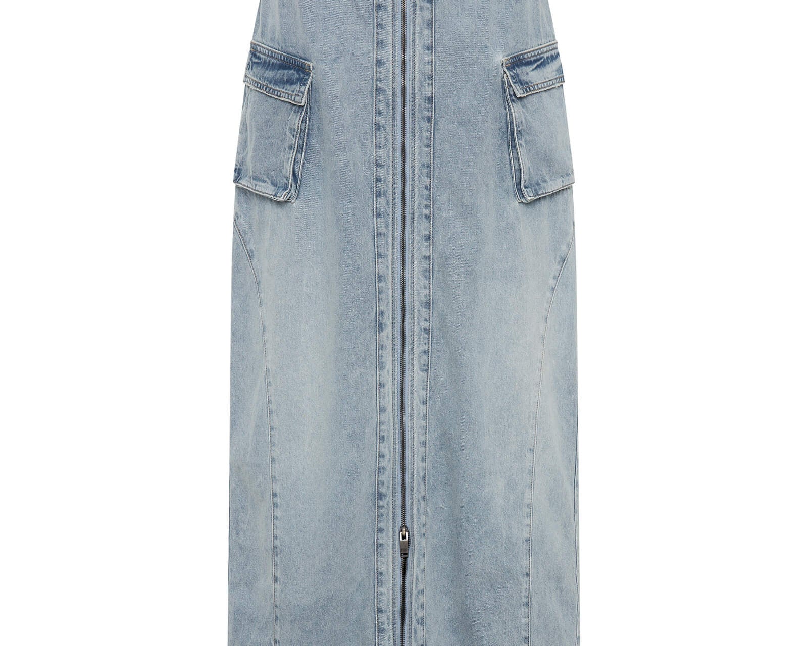 Parachute Low Waist Split Front Maxi Denim Skirt - Soft Blue