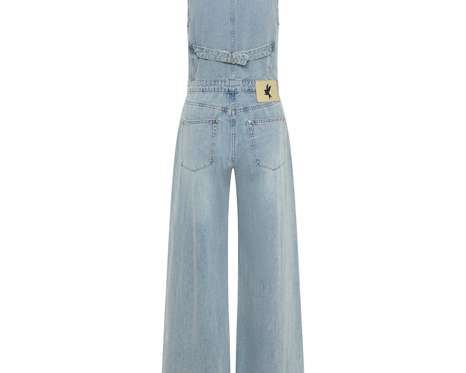 Love Machines Sleeveless Wide Leg Fitted Denim Jumpsuit - Soft Blue