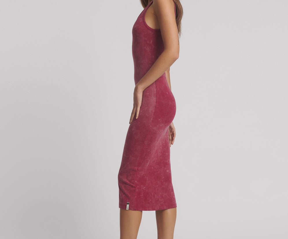 One Teaspoon Ribbed Singlet Acid Wash Midi Dress - Burnt Red