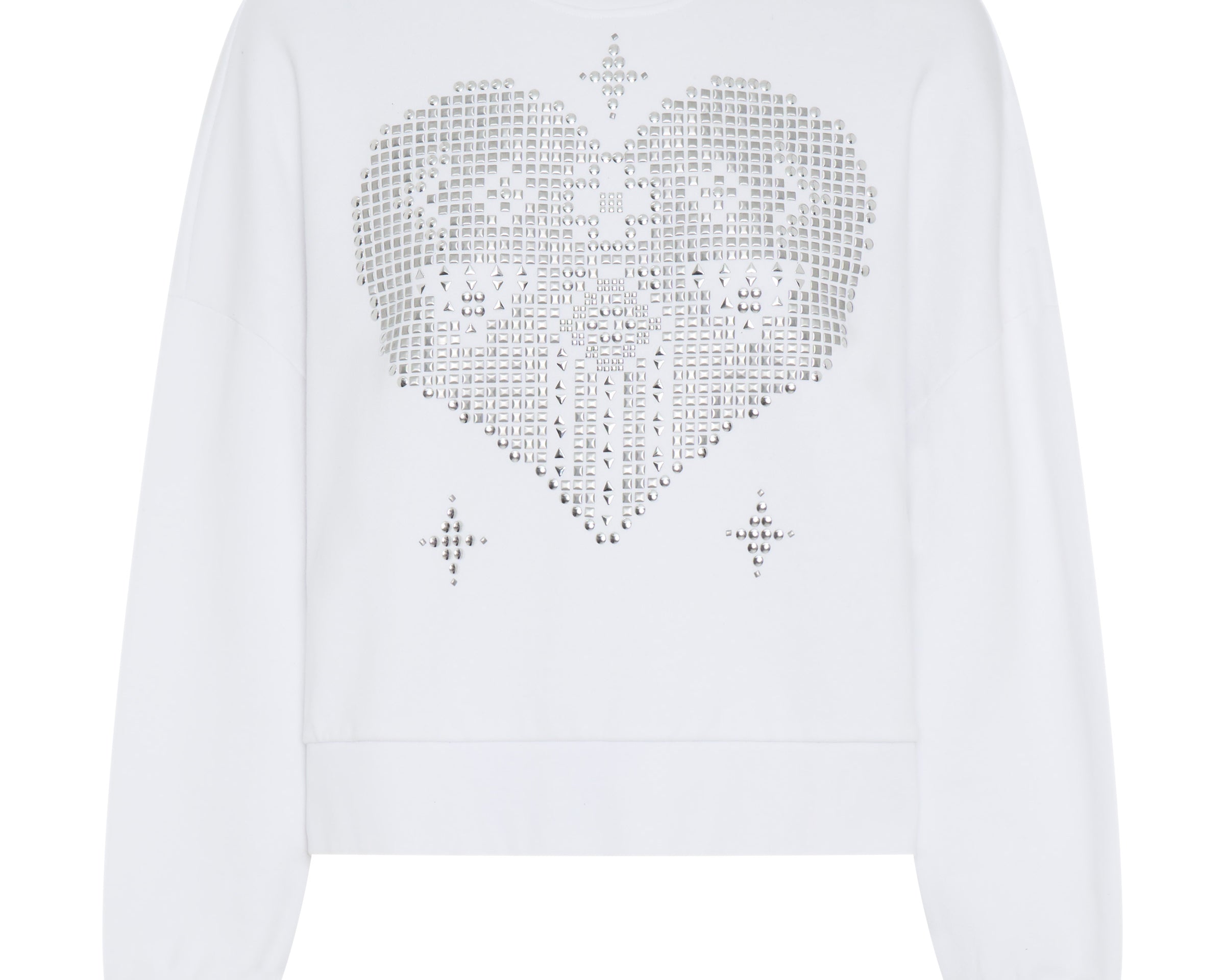 Studded Heart Cropped Sweater - White