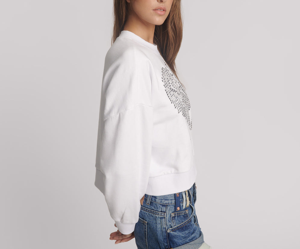 Studded Heart Cropped Sweater - White