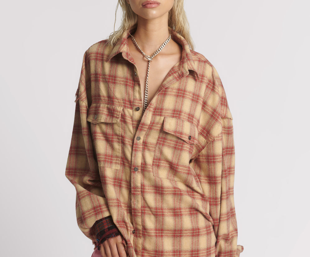 Joshua Oversized Flannel Western Shirt - Burnt Sand