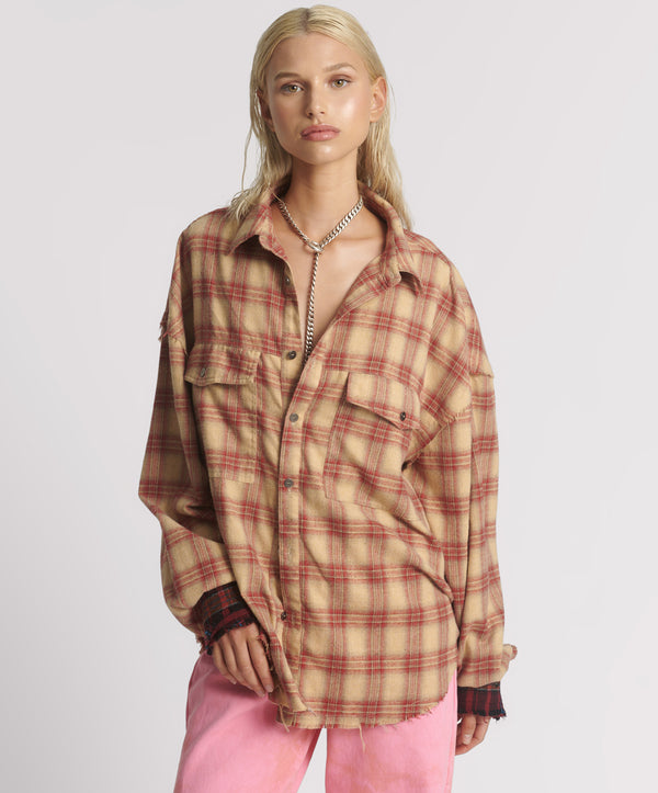 Joshua Oversized Flannel Western Shirt - Burnt Sand