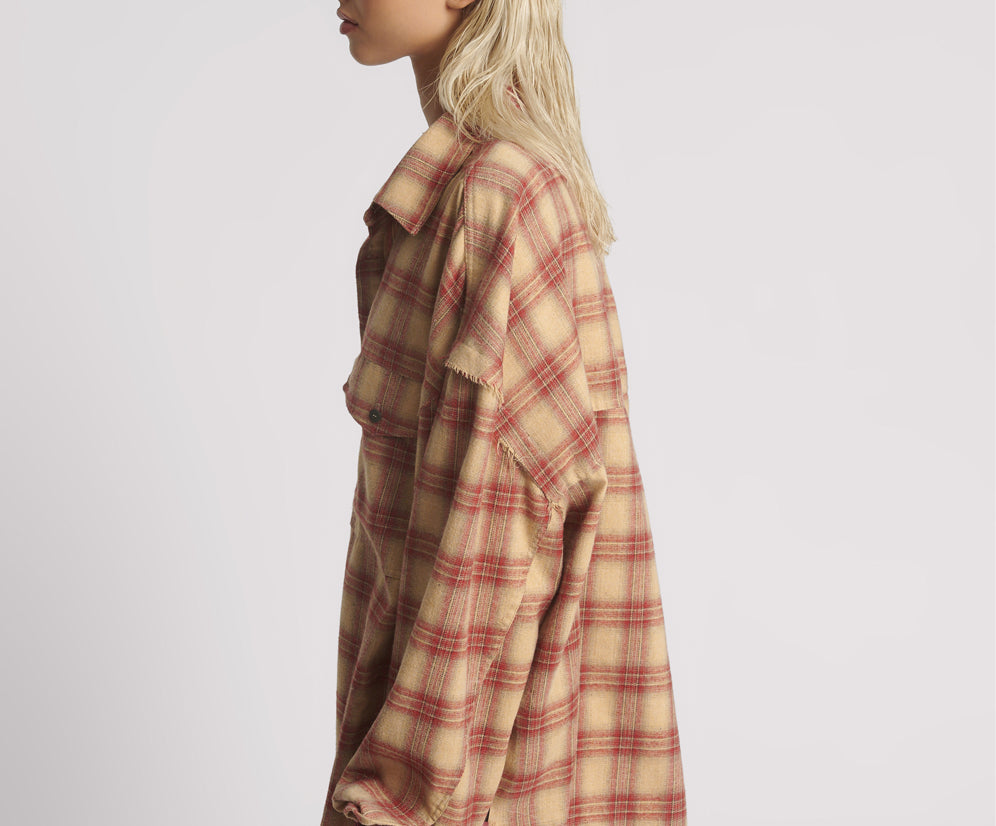 Joshua Oversized Flannel Western Shirt - Burnt Sand