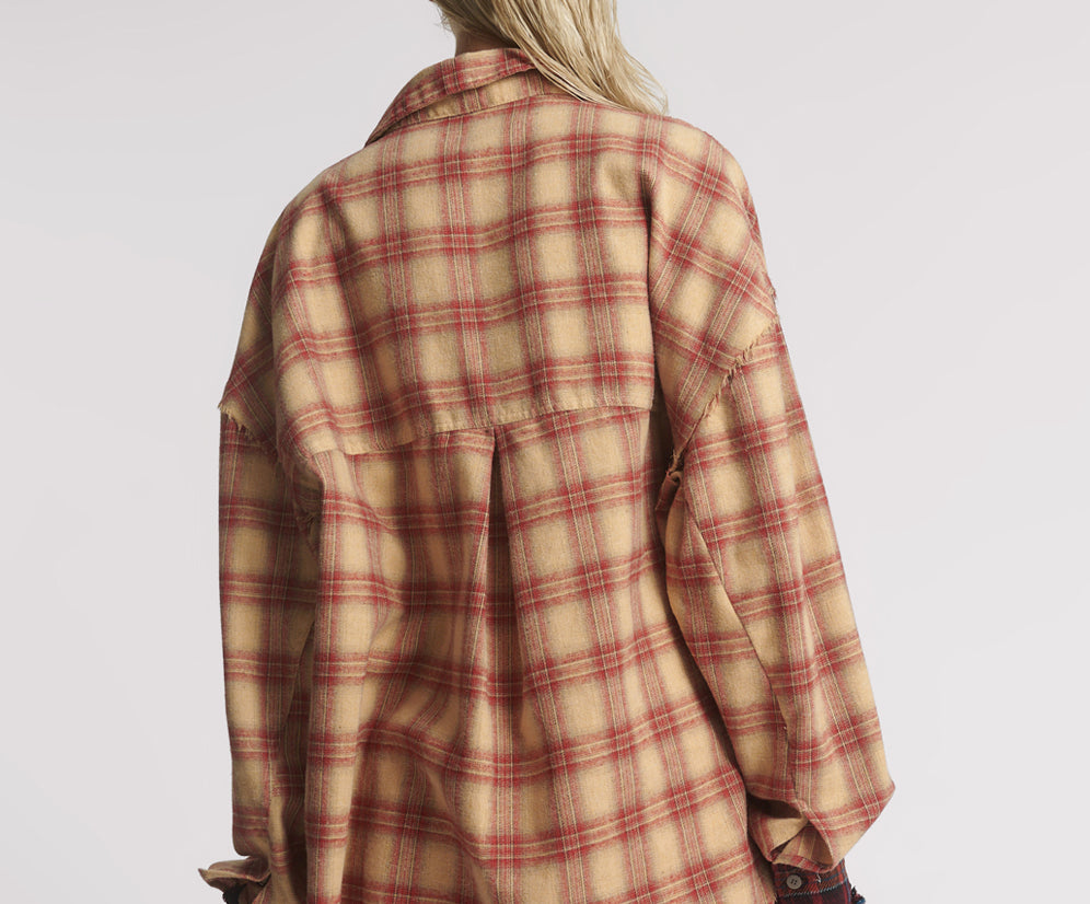 Joshua Oversized Flannel Western Shirt - Burnt Sand