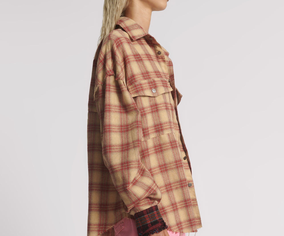 Joshua Oversized Flannel Western Shirt - Burnt Sand