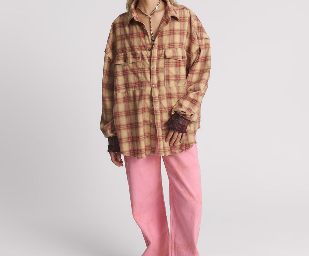 Joshua Oversized Flannel Western Shirt - Burnt Sand