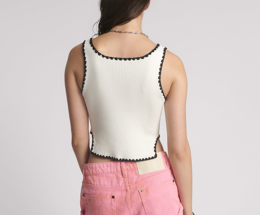 Knitted Scallop Tank Top - Cream