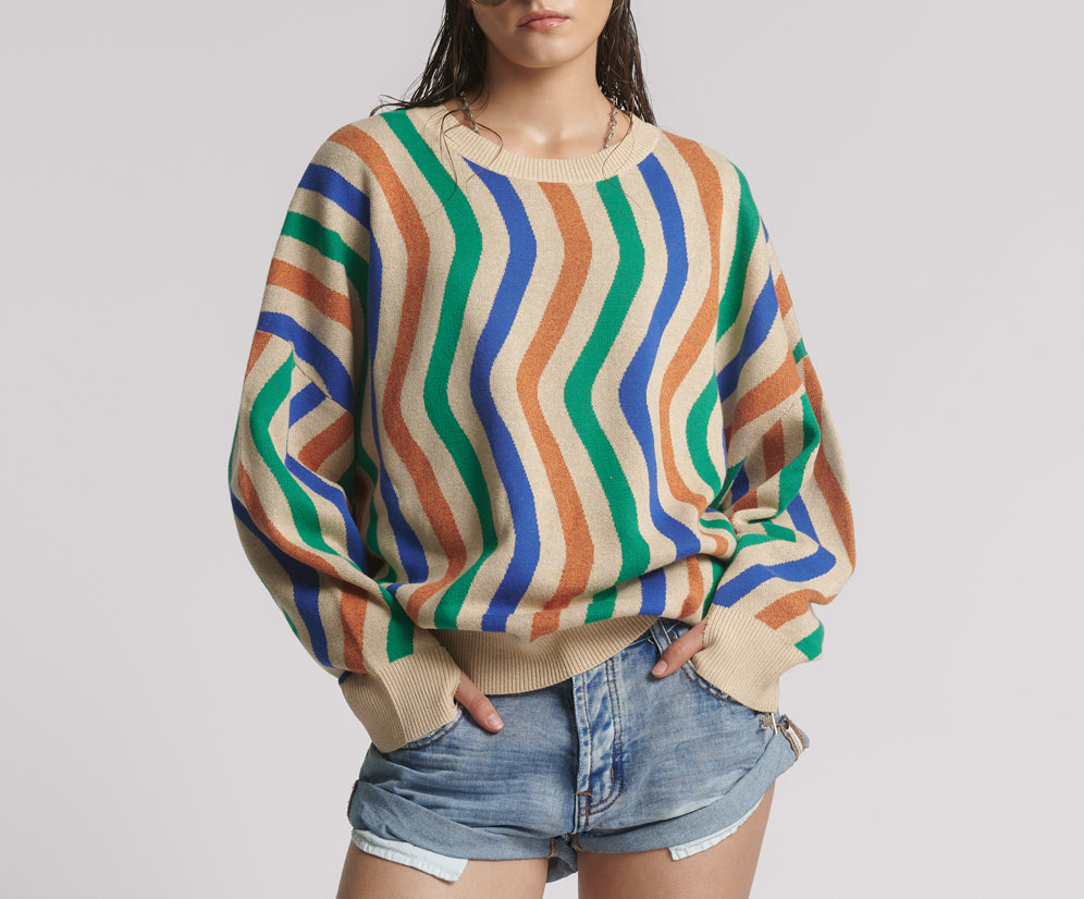 Acid Trip Knitted Wool Sweater - Striped Cream