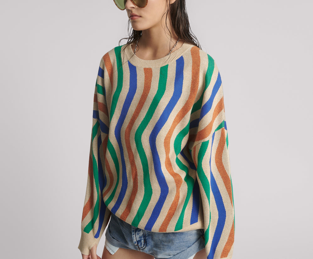 Acid Trip Knitted Wool Sweater - Striped Cream