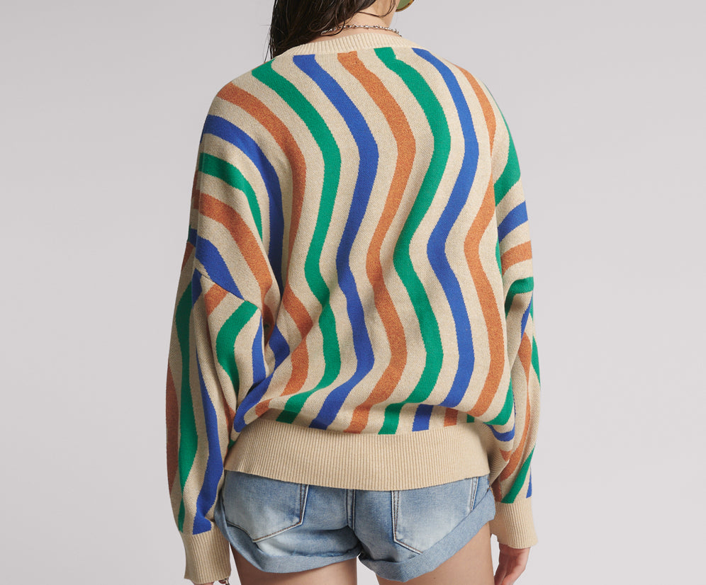 Acid Trip Knitted Wool Sweater - Striped Cream