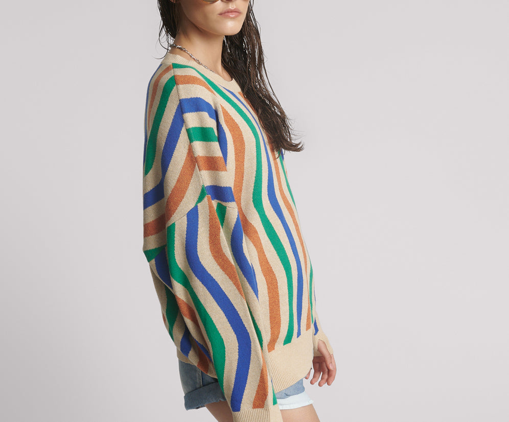 Acid Trip Knitted Wool Sweater - Striped Cream