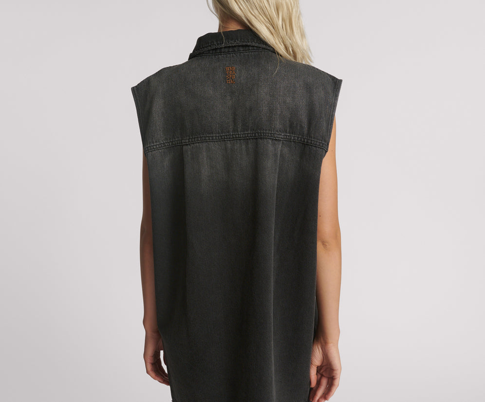 Denim Shirt Dress - Faded Black