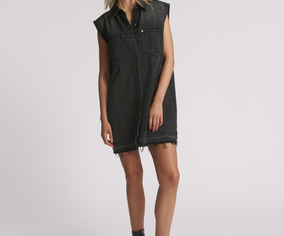 Denim Shirt Dress - Faded Black