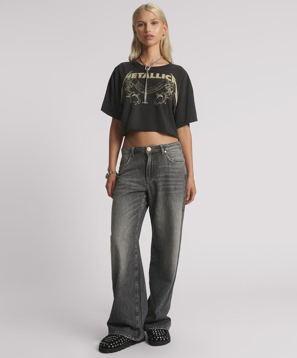 Jackson Mid Waist Wide Leg Denim Jeans - Charcoal Black