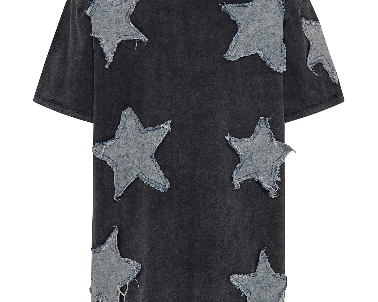 Denim Star Hand Embellished Boyfriend Tee - Charcoal