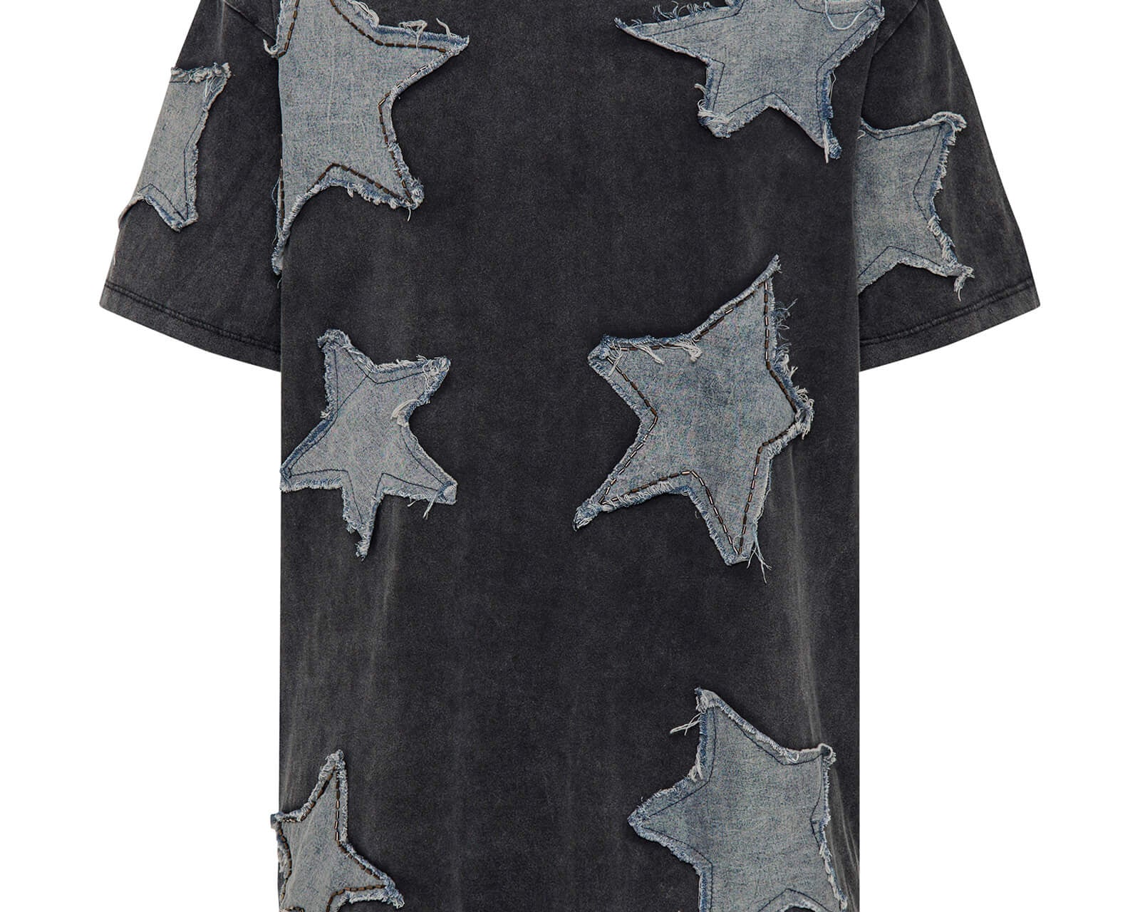 Denim Star Hand Embellished Boyfriend Tee - Charcoal