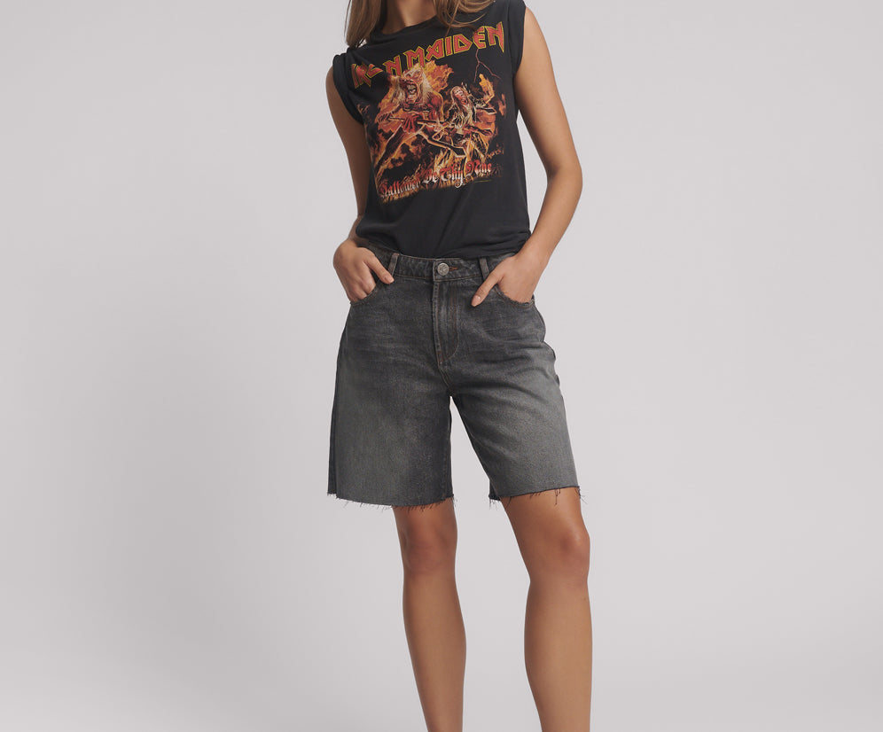 Jacksons Mid Waist Wide Leg Denim Shorts - Worn Black