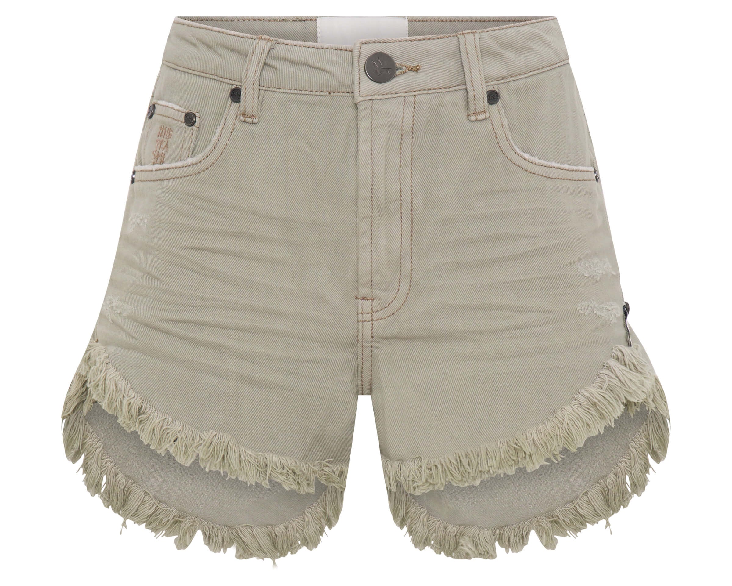 Outlaws Mid Waist Mid Length Denim Shorts - Faded Khaki