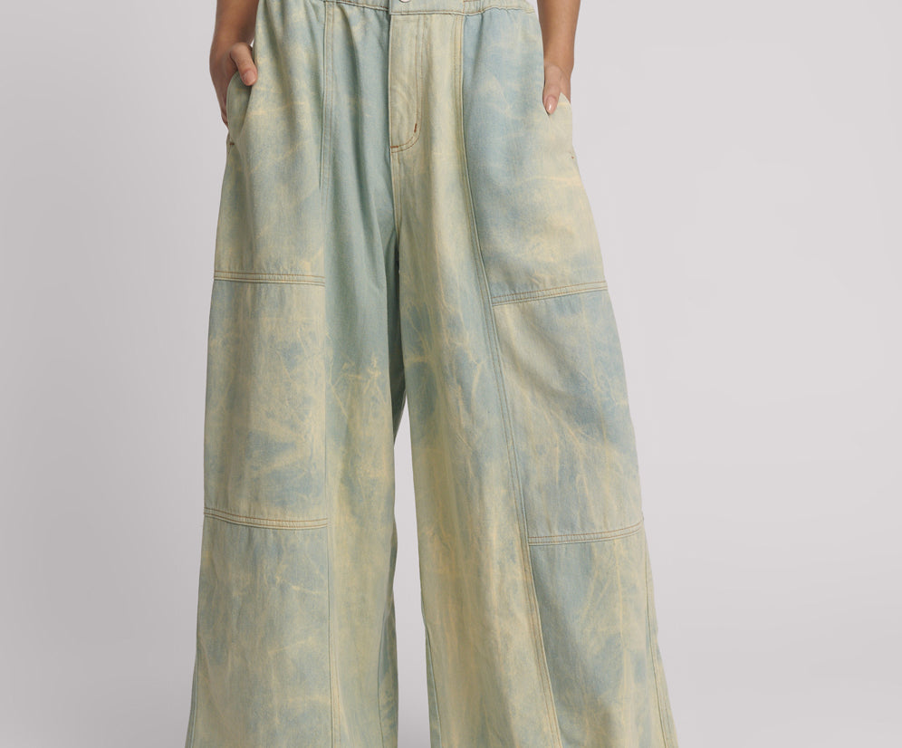 Palazzo Mid Waist Denim Jeans - Aruba Sky Blue