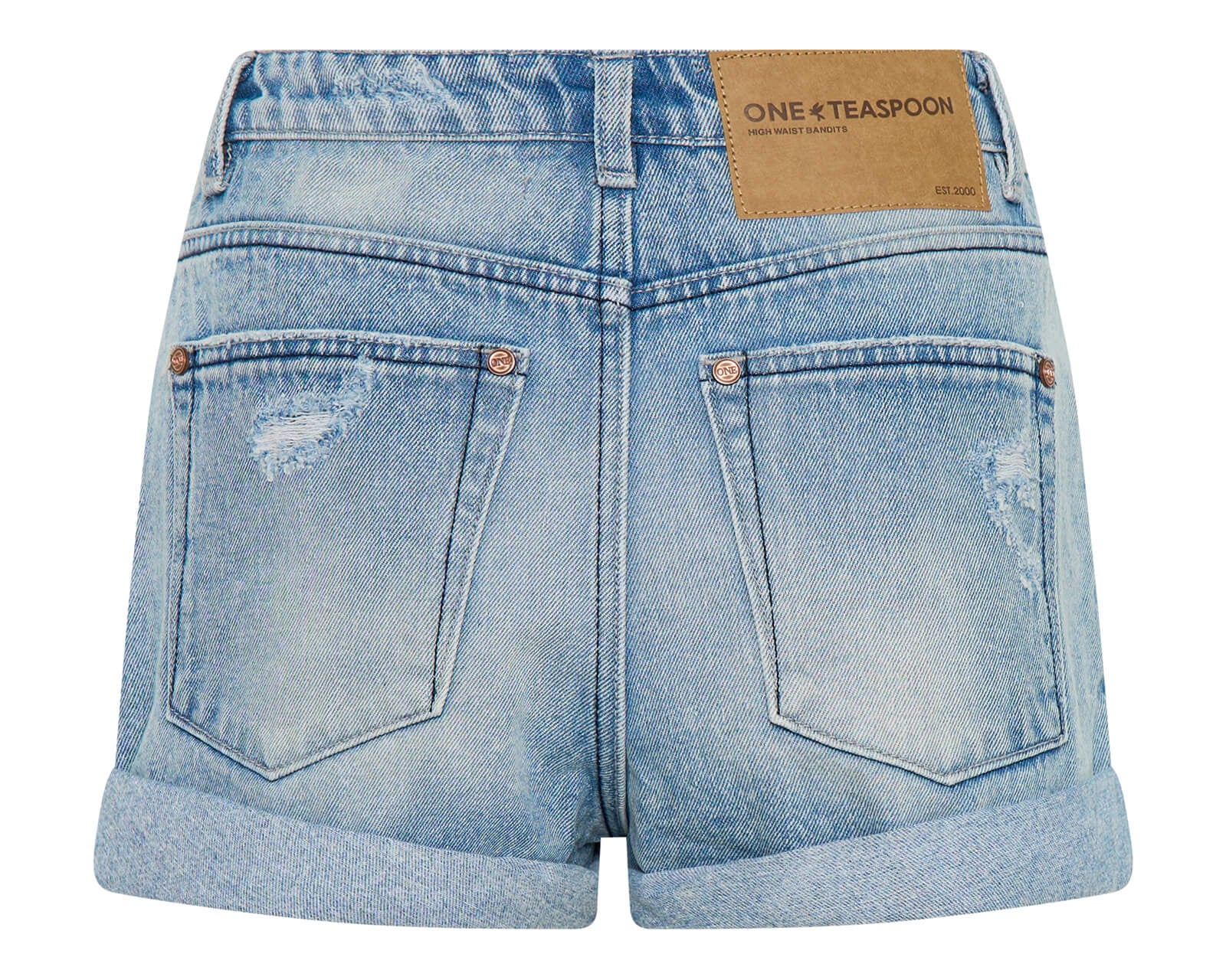 Bandits High Waist Messed Up Denim Shorts - Salty Dog Blue