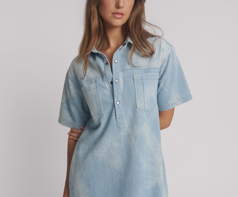 Pixie Denim Shirt Dress - Cloudy Blue