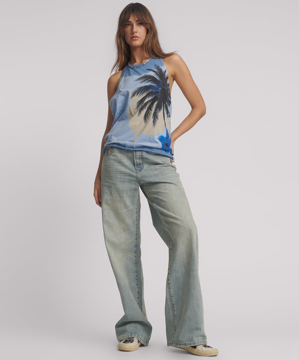 Low Riders Low Waist Wide Leg Denim Jeans - Sunkissed Blue