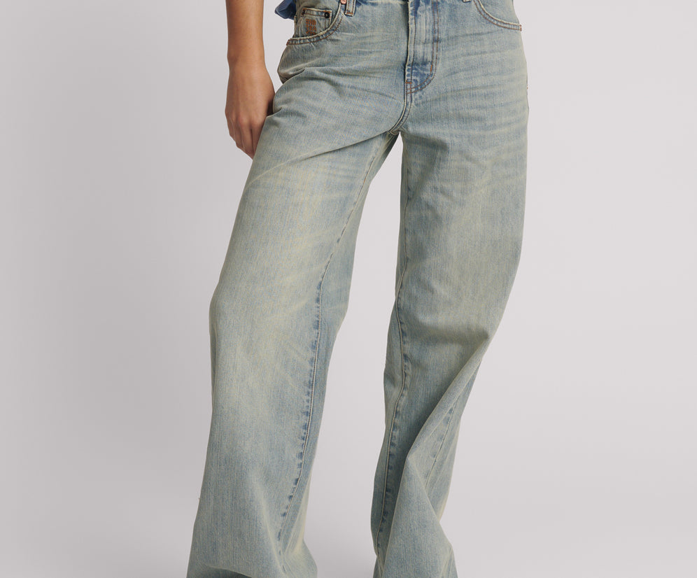 Low Riders Low Waist Wide Leg Denim Jeans - Sunkissed Blue